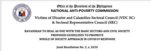 Read more about the article Bayanihan to Heal as One: Joint Resolution of Basic Sectors and Civil Society on Proposed Guidelines to Promote Whole of Society Approach in COVID-19 Response