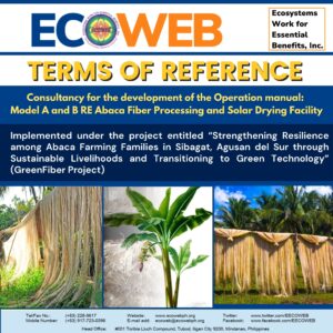 Read more about the article TERMS OF REFERENCE for Consultancy for the development of the Operation manual:  Model A and B RE Abaca Fiber Processing and Solar Drying Facility