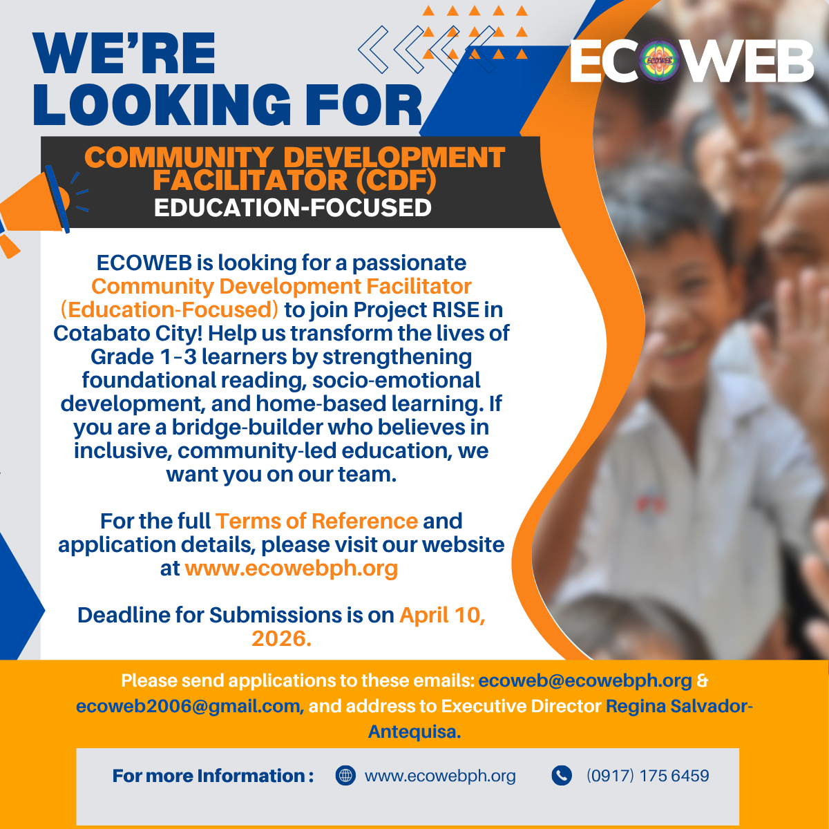 Read more about the article TERMS OF REFERENCE Community Development Facilitator (CDF – Education-Focused)